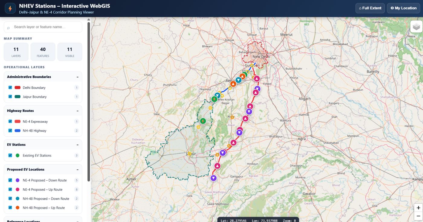 NHEV Stations Interactive WebGIS — Delhi-Jaipur Corridor